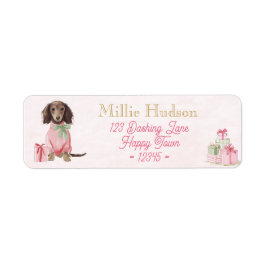 Etiqueta Preppy Pink Dachshund Christmas Address Labels