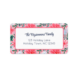 Etiqueta Preppy Rosa Floral Tropical de Navidad