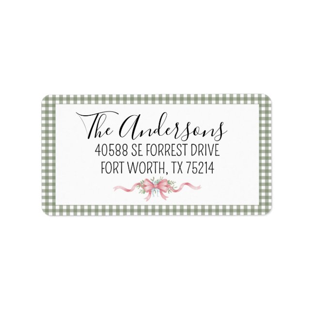 Etiqueta Pretty Green Gingham Christmas (Frente)