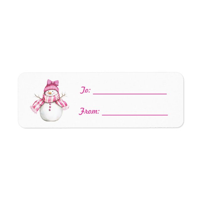 Etiqueta Pretty Pink Girl Snowman Bow Christmas (Frente)