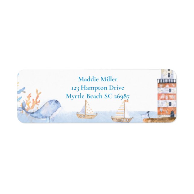 Etiqueta Primer Cumpleaños de los Niños Faro Azul Náutico (Frente)