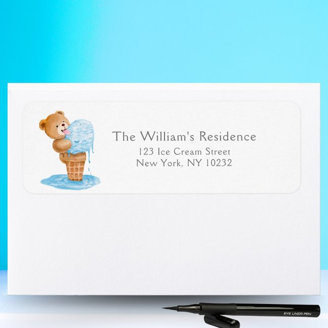 Etiqueta Primer cumpleaños niño Teddy Bear Crema de hielo (Subido por el creador)