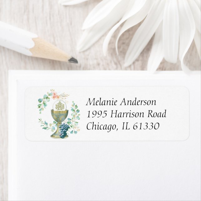 Etiqueta Primera Comunión Católica Eucalyptus Floral (In situ)