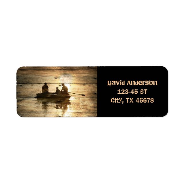 Etiqueta Primitiva pesca de canoa en el lago de campo (Frente)