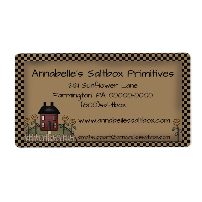 Etiqueta Primitive Saltbox & Sunflowers Personalizado (Frente)