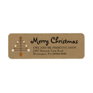 Etiqueta Primitive Snowman Christmas Tree Return Address