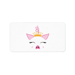 Etiqueta Princesa de cerdo con corona en la dirección de re