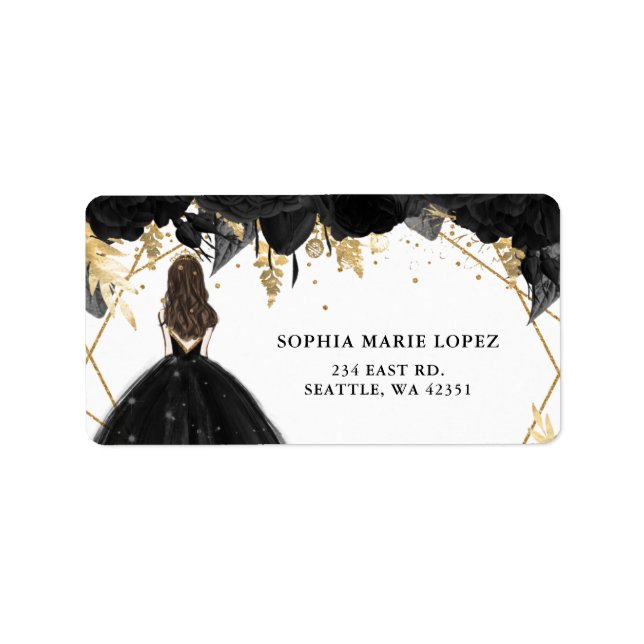 Etiqueta Princesa floral Rustic Gold Quinceanera (Frente)