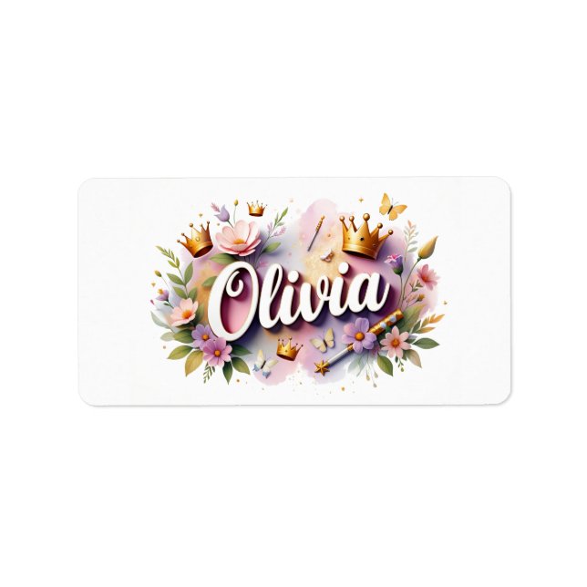Etiqueta Princess Floral Name Labels – Personalized Sticker (Frente)