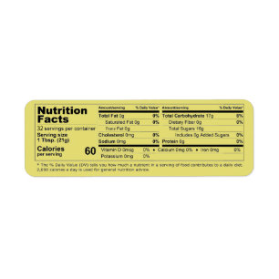 Etiqueta Producto de datos de nutrición de miel horizontal
