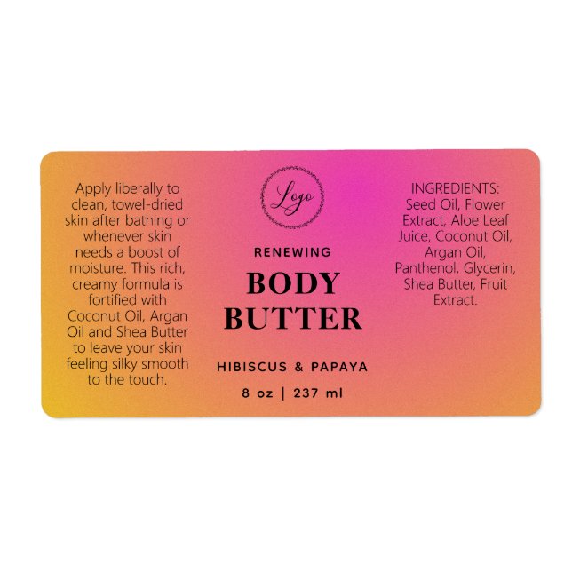 Etiqueta Professional Pink Orange Body Butter Labels (Frente)