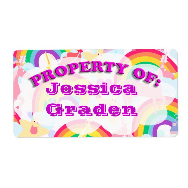 Etiqueta Propiedad arcoiris de arte divertido (Frente)