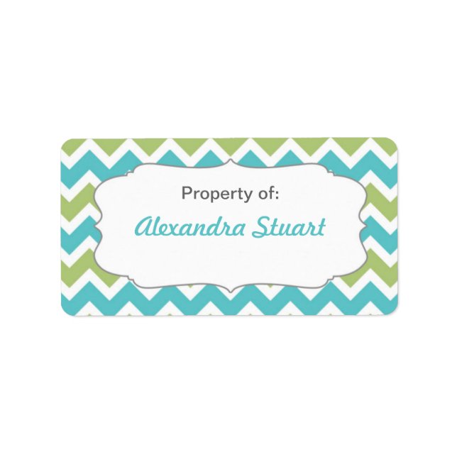 Etiqueta Propiedad Turquoise & Lime Chevron con identificac (Frente)