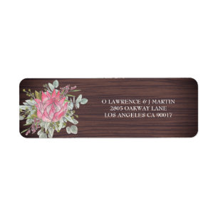 Etiqueta Protea Eucalyptus Wood Rústica Dirección Boda