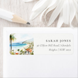 Etiqueta Puerto Vallarta Mexico Watercolor Scape Address