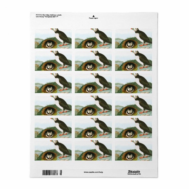 Etiqueta Puffin de John James Audubon (Hoja Entera)