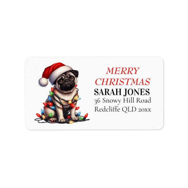 Etiqueta Pug Caine Cute Merry Christmas Wiers (Frente)