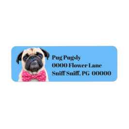 Etiqueta Pug con lazo rosa