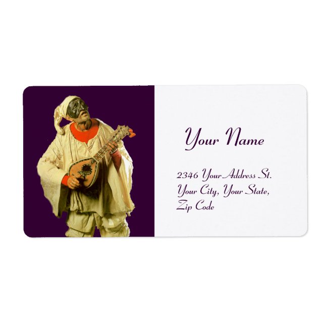 Etiqueta PULCINELLA CON MANDOLÍN blanco morado (Frente)