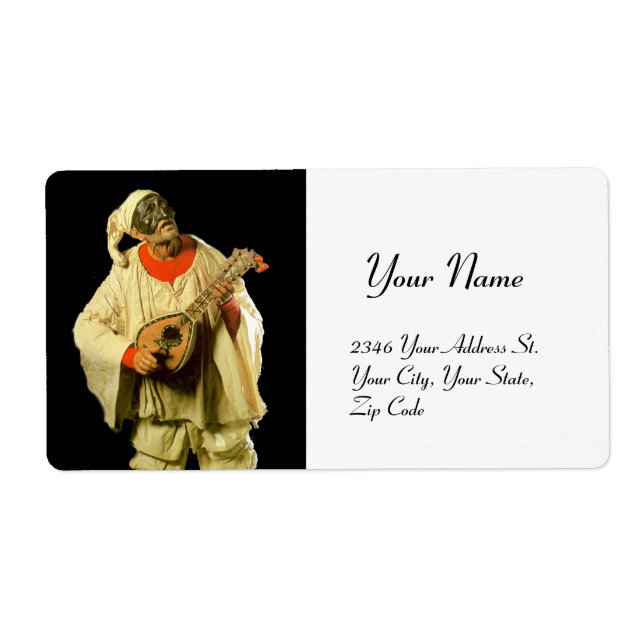 Etiqueta PULCINELLA CON MANDOLOR blanco negro (Frente)