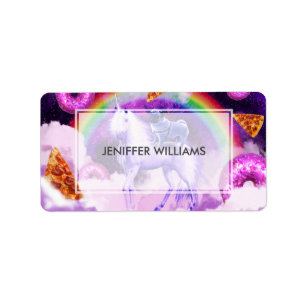 Etiqueta Pulga arco iris en el espacio montando un unicorni