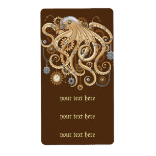 Etiqueta Pulpo Steampunk Retro Fantasía Mecánica