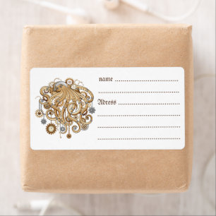 Etiqueta Pulpo Steampunk Retro Fantasía Mecánica
