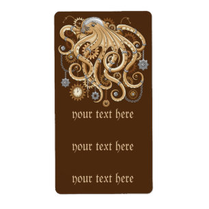 Etiqueta Pulpo Steampunk Retro Fantasía Mecánica