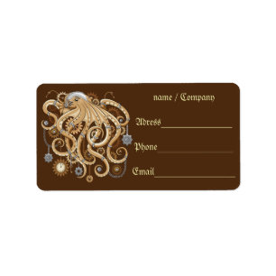 Etiqueta Pulpo Steampunk Retro Fantasía Mecánica