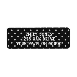 Etiqueta punto de polka blanco y negro