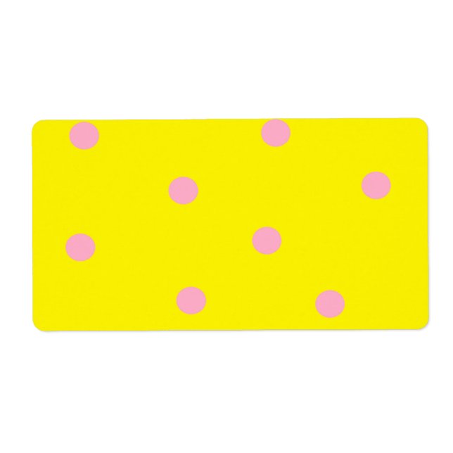 Etiqueta Punto de polka rosa sobre amarillo (Frente)