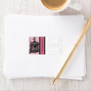 Etiqueta Puntos de Damasco rosado y negro de jaulas de époc