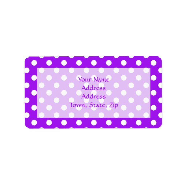 Etiqueta Puntos de polka morado y blanco (Frente)