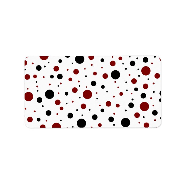 Etiqueta puntos de polka rojo y negro (Frente)