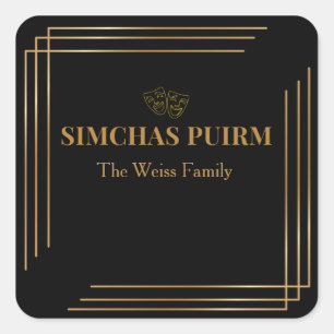 Etiqueta Purim de negro y dorado