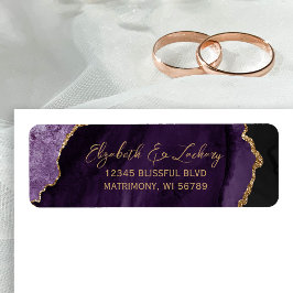 Etiqueta Purple Agate Gold Script Wedding Return Address