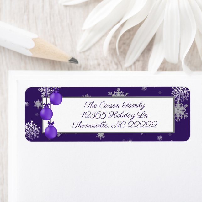 Etiqueta Purple Christmas Ornaments Address Label (In situ)