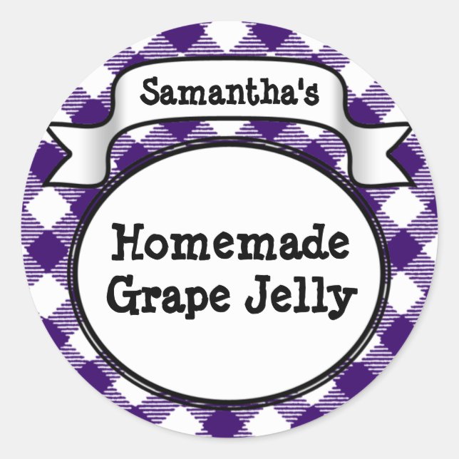 Etiqueta Purple Gingham Grape Jelly Jam Jar/Lie (Anverso)
