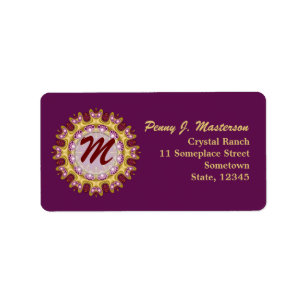 Etiqueta Purple+Gold Decor Wheel Monogram Address Label