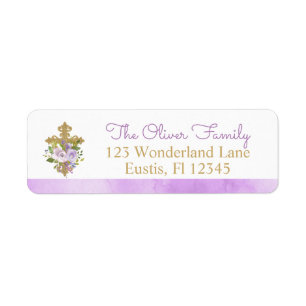Etiqueta Purple Peonies Baptism Return Address Labels