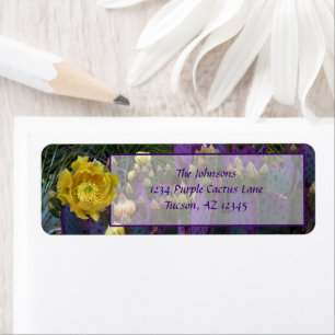 Etiqueta Purple Prickly Pear Opuntia Cactus Yellow Flowers