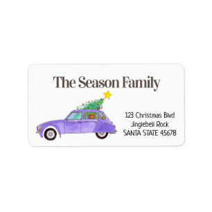 Etiqueta Purple Retro Car with Christmas Gifts