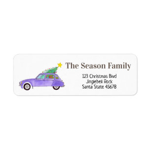 Etiqueta Purple Retro Car with Christmas Gifts