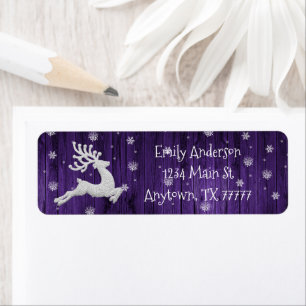 Etiqueta Purple Rustic Christmas Reindeer Address Label