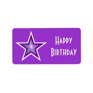 Etiqueta Purple Star 'Happy Birthday' label medium purple