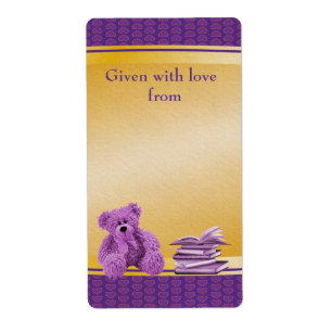 Etiqueta Purple Teddy Bring un libro Baby Shower Bookplate