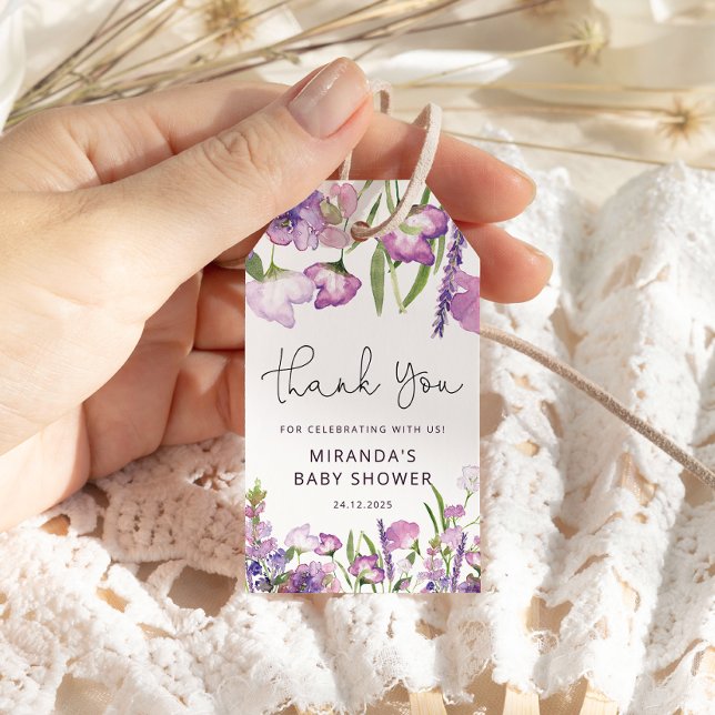 Etiqueta Purple Wildflower Baby Shower Gracias (Subido por el creador)