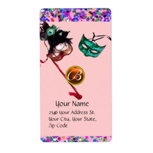 Etiqueta Púrpura del monograma de la gema del confeti de la