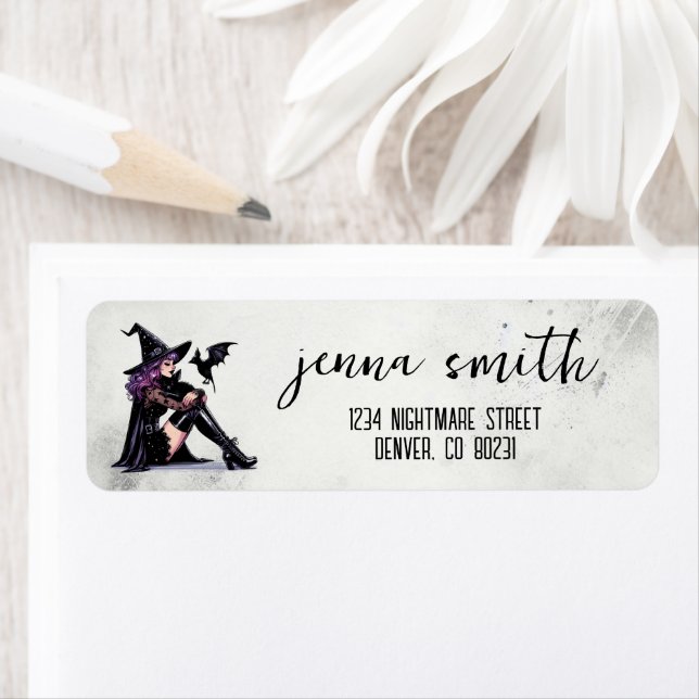 Etiqueta Púrpura Pin Up Witch (In situ)