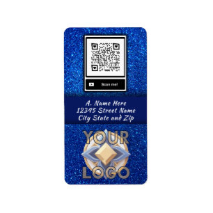 Etiqueta Purpurina azul de la marina Código QR vertical Log